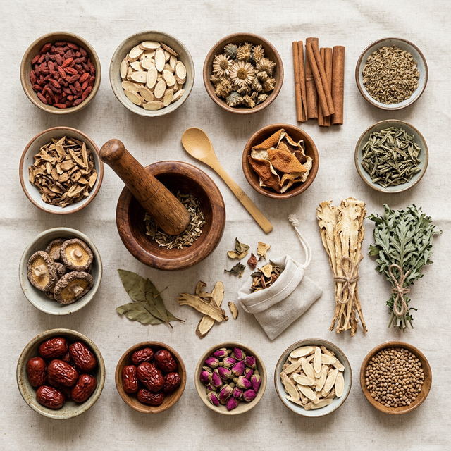 Traditional herbal medicine ingredients used alongside acupuncture for holistic treatment